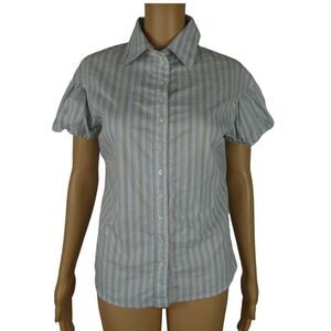 Le Lis Blanc Balloon Puff Sleeve Striped Button Up Blouse Career Top Pastel Med